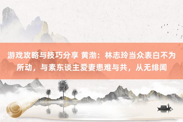 游戏攻略与技巧分享 黄渤：林志玲当众表白不为所动，与素东谈主爱妻患难与共，从无绯闻