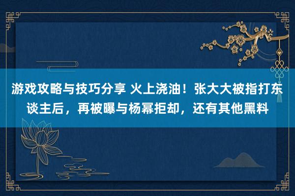 游戏攻略与技巧分享 火上浇油！张大大被指打东谈主后，再被曝与杨幂拒却，还有其他黑料