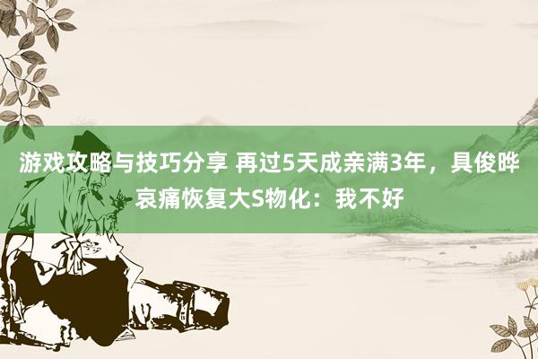 游戏攻略与技巧分享 再过5天成亲满3年，具俊晔哀痛恢复大S物化：我不好