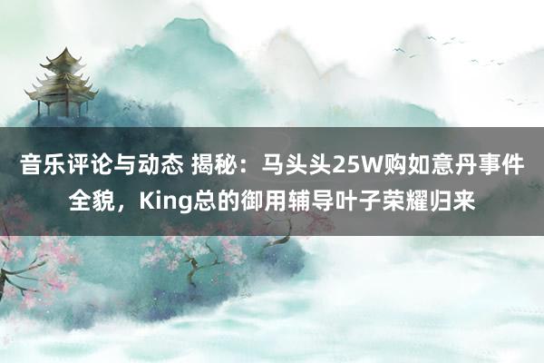 音乐评论与动态 揭秘：马头头25W购如意丹事件全貌，King总的御用辅导叶子荣耀归来